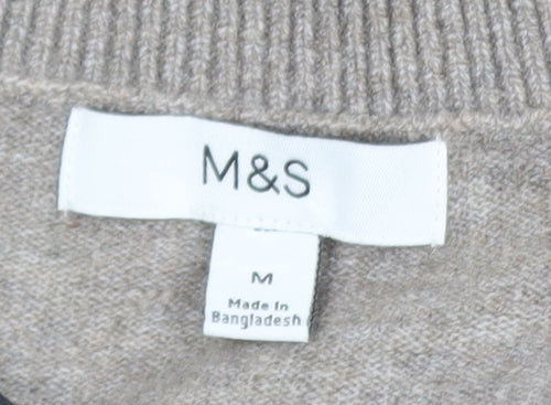 Marks and Spencer Women Beige Wool Blend V-Neck Jumper M