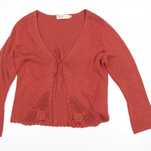 EWM Women Rust Red Crochet Trim Cardigan Size 14/16 Acrylic Knit