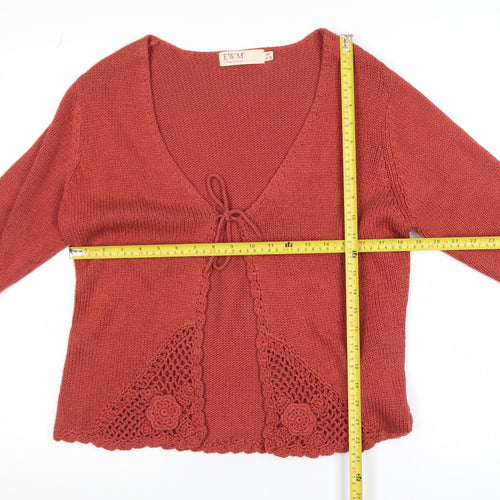 EWM Women Rust Red Crochet Trim Cardigan Size 14/16 Acrylic Knit