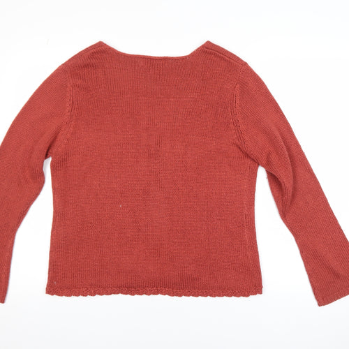 EWM Women Rust Red Crochet Trim Cardigan Size 14/16 Acrylic Knit