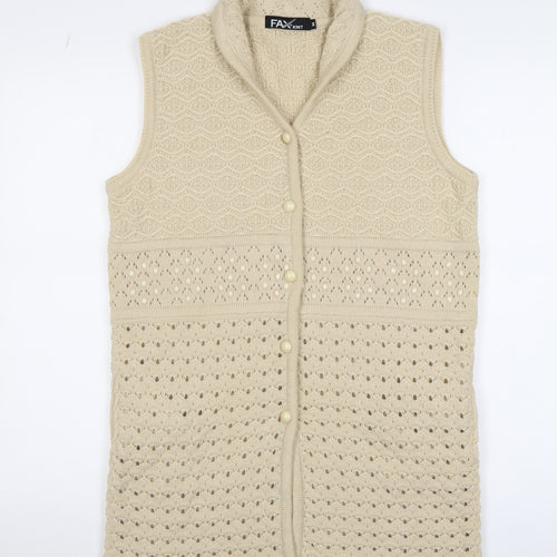 FAX KNIT Women’s Beige Cotton Sleeveless Collared Vest M