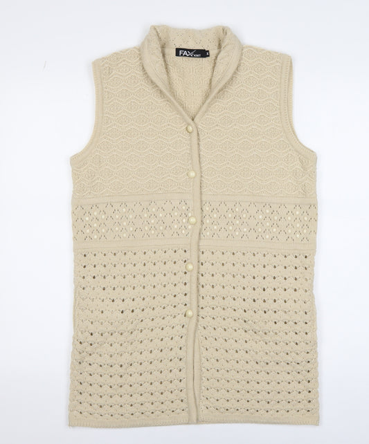 FAX KNIT Women’s Beige Cotton Sleeveless Collared Vest M
