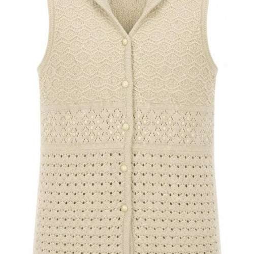 FAX KNIT Women’s Beige Cotton Sleeveless Collared Vest M