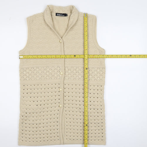 FAX KNIT Women’s Beige Cotton Sleeveless Collared Vest M