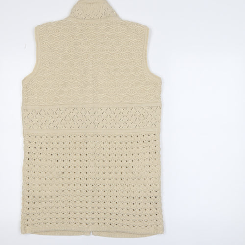FAX KNIT Women’s Beige Cotton Sleeveless Collared Vest M