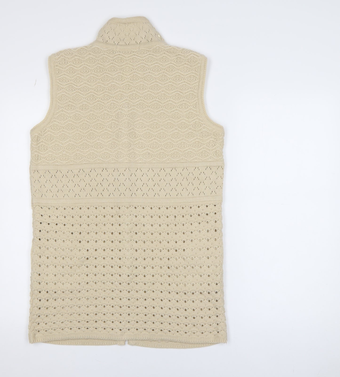 FAX KNIT Women’s Beige Cotton Sleeveless Collared Vest M