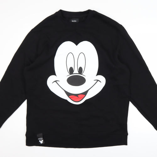 Bershka Women Black Large Crew Neck Mickey Mouse Sweatshirt