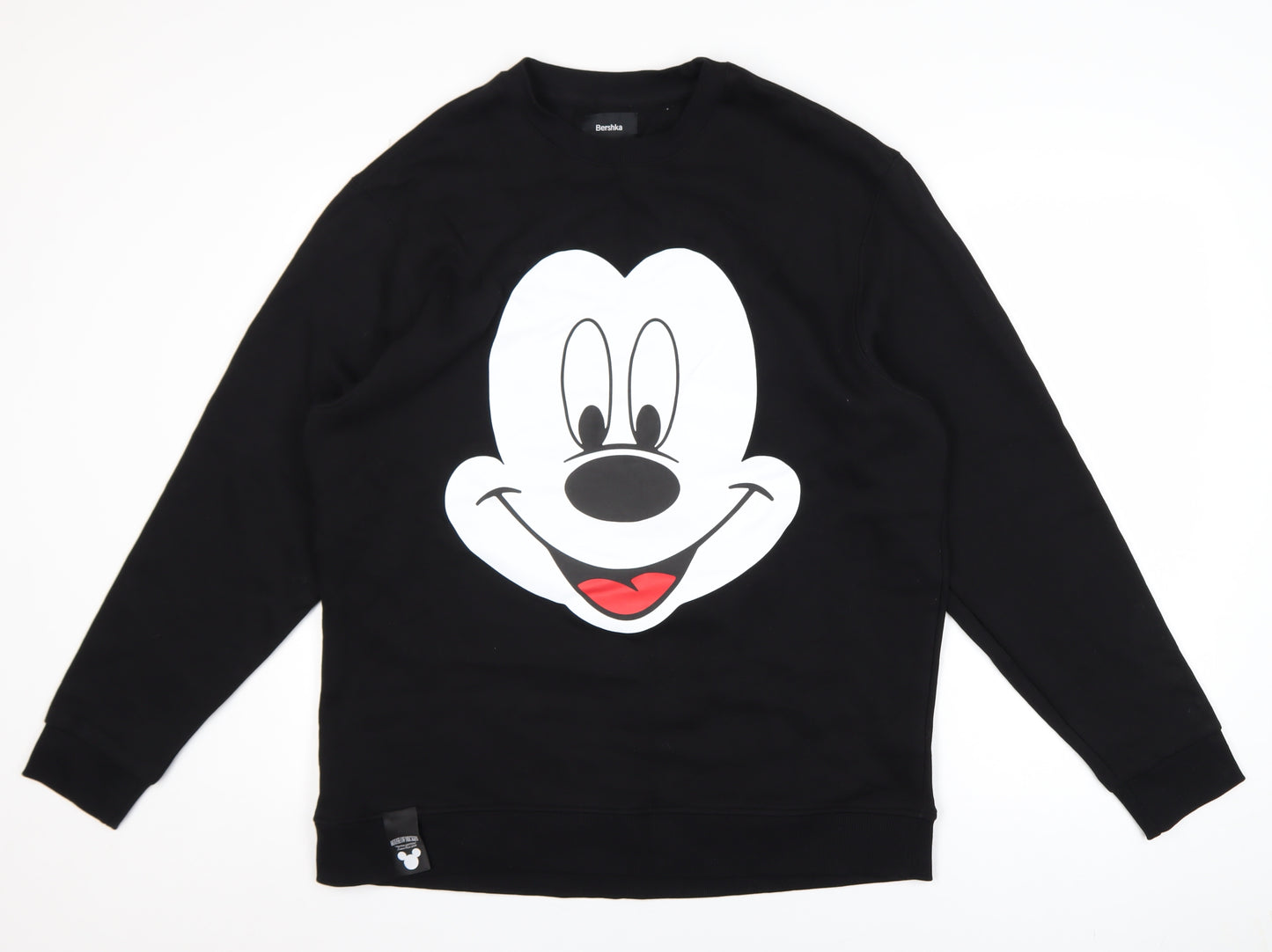 Bershka Women Black Large Crew Neck Mickey Mouse Sweatshirt