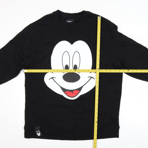 Bershka Women Black Large Crew Neck Mickey Mouse Sweatshirt