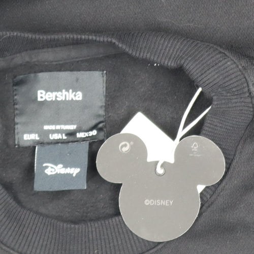 Bershka Women Black Large Crew Neck Mickey Mouse Sweatshirt