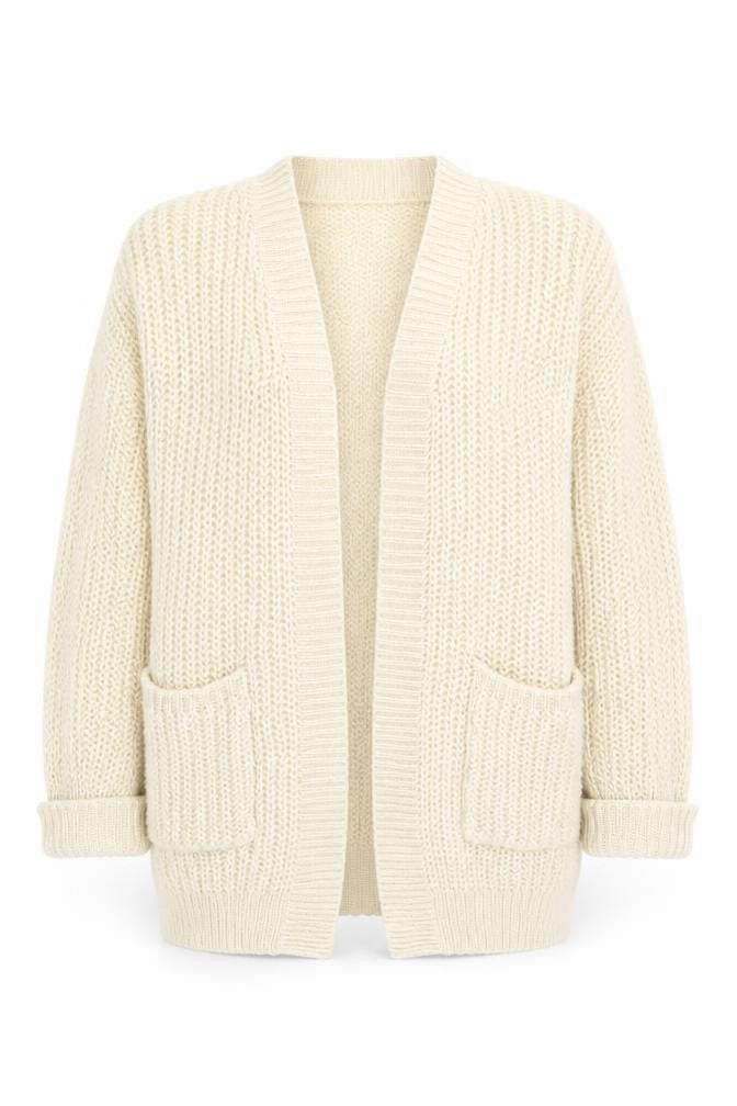Brave Soul Women’s Beige Chunky Knit Open Front Cardigan Size M