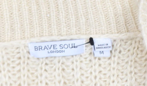 Brave Soul Women’s Beige Chunky Knit Open Front Cardigan Size M