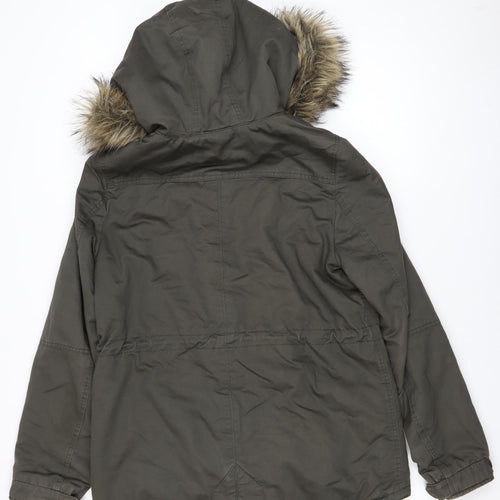 DIVIDED Women’s Green Fur Trim Hooded Parka Coat Size 10