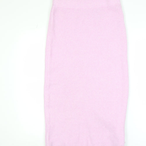 H&M Women Pink Ribbed Knit Midi Pencil Skirt Size S