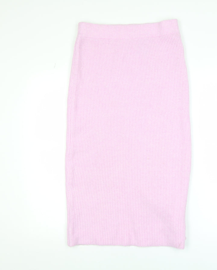 H&M Women Pink Ribbed Knit Midi Pencil Skirt Size S