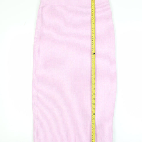 H&M Women Pink Ribbed Knit Midi Pencil Skirt Size S
