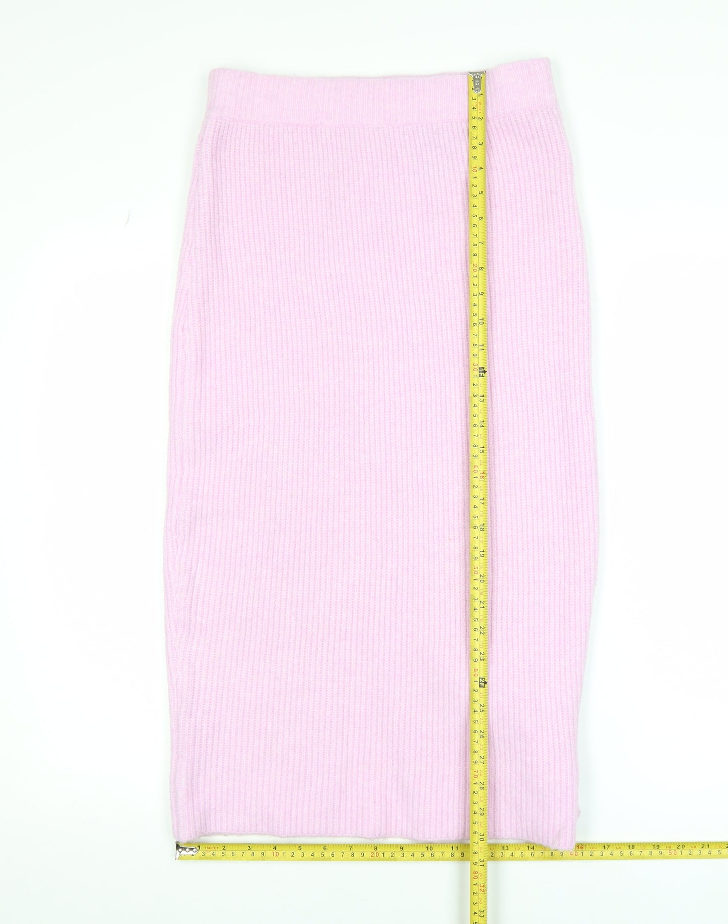 H&M Women Pink Ribbed Knit Midi Pencil Skirt Size S