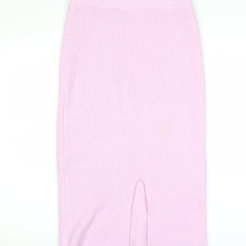 H&M Women Pink Ribbed Knit Midi Pencil Skirt Size S