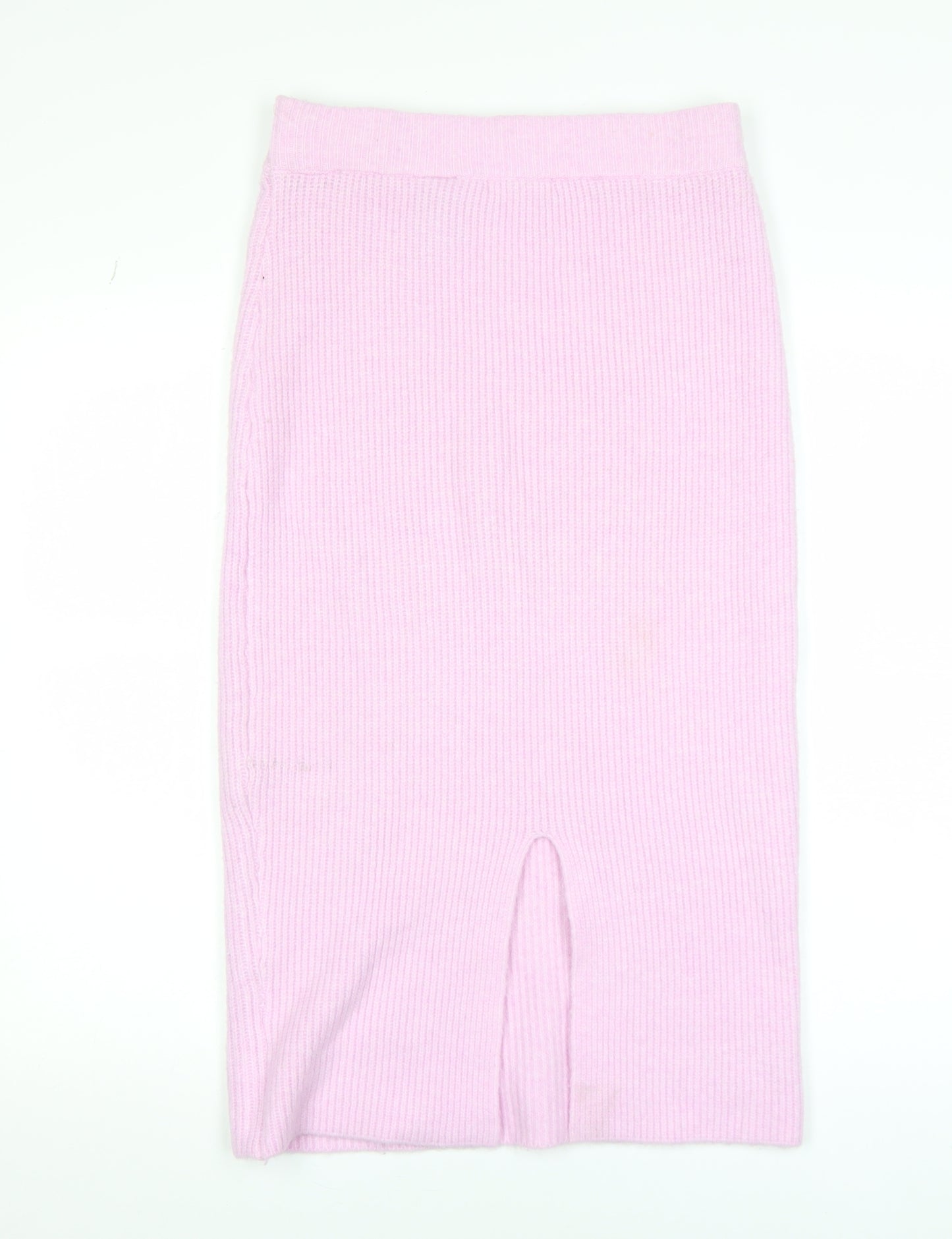 H&M Women Pink Ribbed Knit Midi Pencil Skirt Size S