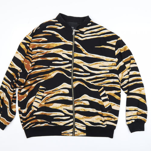 River Island Women Black Animal Print Bomber Jacket Medium Polyester Zip Up