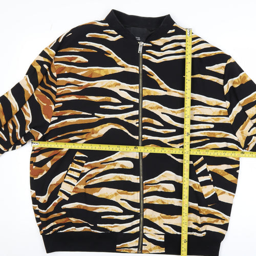 River Island Women Black Animal Print Bomber Jacket Medium Polyester Zip Up