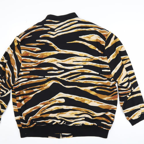 River Island Women Black Animal Print Bomber Jacket Medium Polyester Zip Up