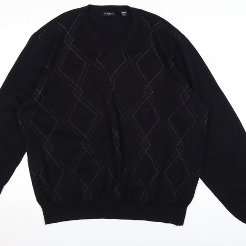 Van Heusen Men's Black 2XL V-Neck Argyle Cotton Jumper
