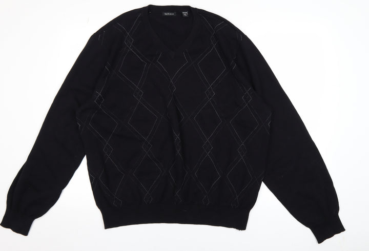 Van Heusen Men's Black 2XL V-Neck Argyle Cotton Jumper