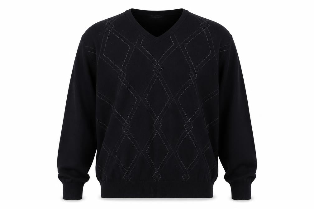 Front view of Van Heusen Men's Black 2XL V-Neck Argyle Cotton Jumper