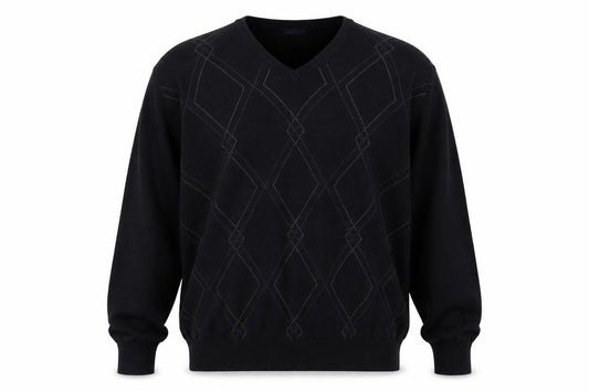 Front view of Van Heusen Men's Black 2XL V-Neck Argyle Cotton Jumper