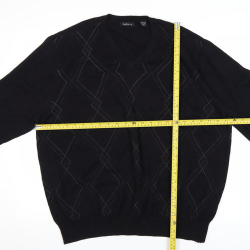 Van Heusen Men's Black 2XL V-Neck Argyle Cotton Jumper