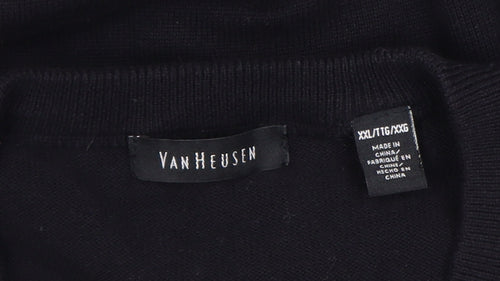 Van Heusen Men's Black 2XL V-Neck Argyle Cotton Jumper