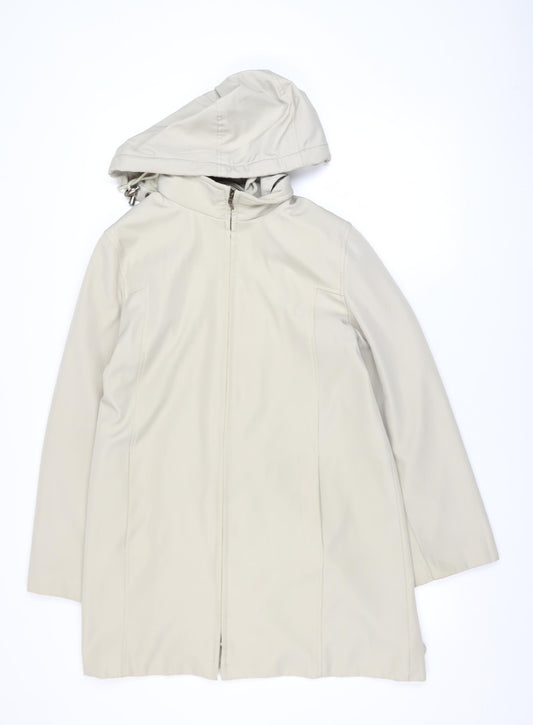 Rossetti Womens Beige Hooded Mid-Length Rain Coat Size 10