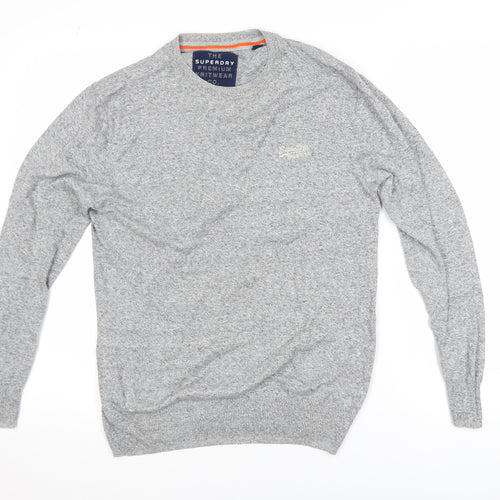 Superdry Men's Grey Cotton Cashmere Crew Neck Jumper Small