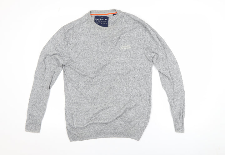 Superdry Men's Grey Cotton Cashmere Crew Neck Jumper Small