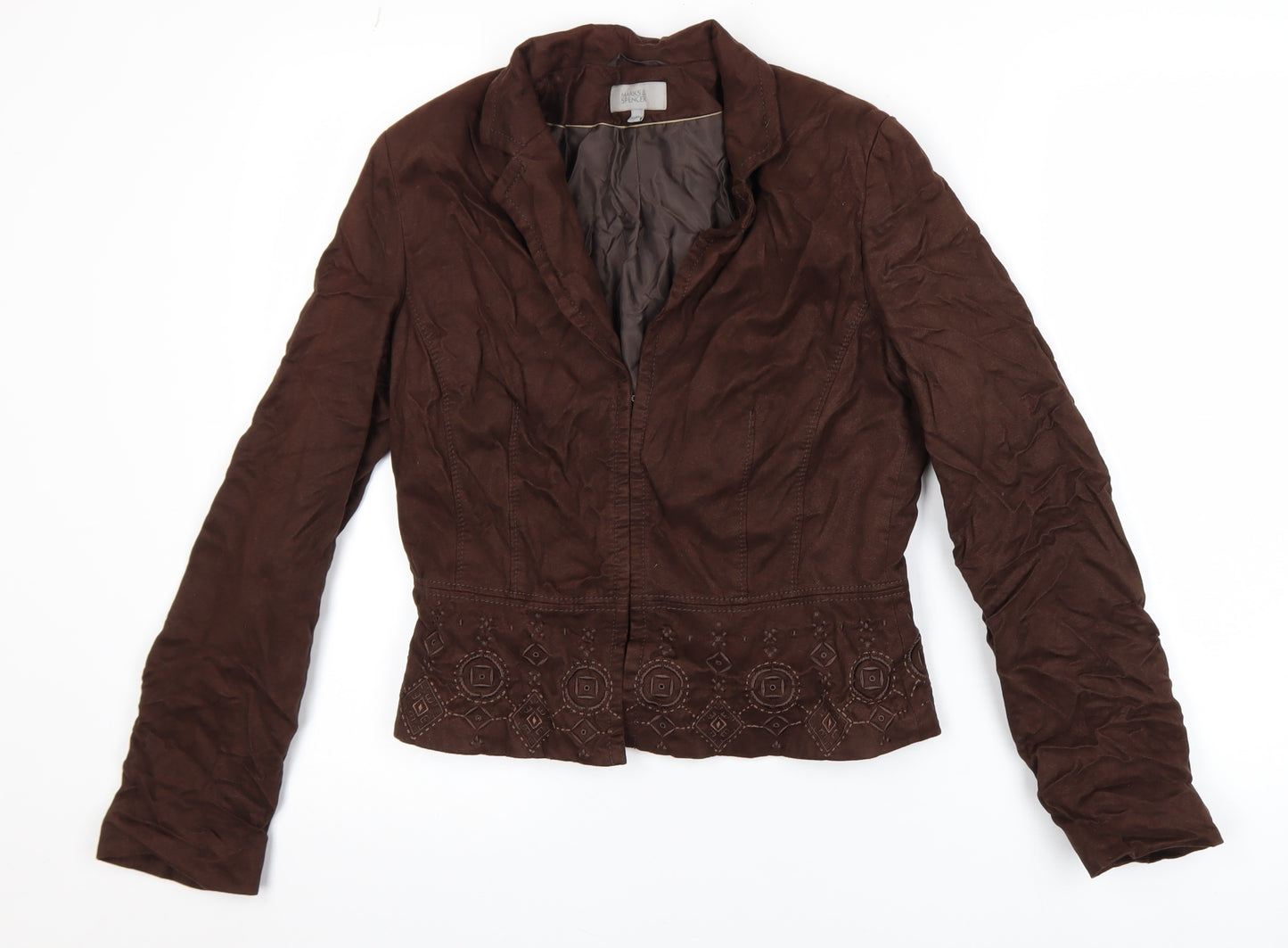 Marks and Spencer Women Brown Embroidered Blazer Jacket Size 10