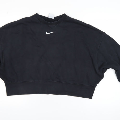 Nike Women Black Small Cropped Pullover Sweatshirt Logo Crew Neck