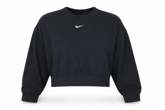 Front view of Nike Women Black Small Cropped Pullover Sweatshirt Logo Crew Neck
