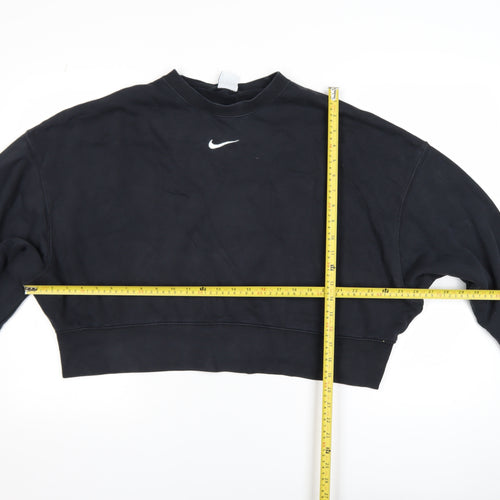 Nike Women Black Small Cropped Pullover Sweatshirt Logo Crew Neck