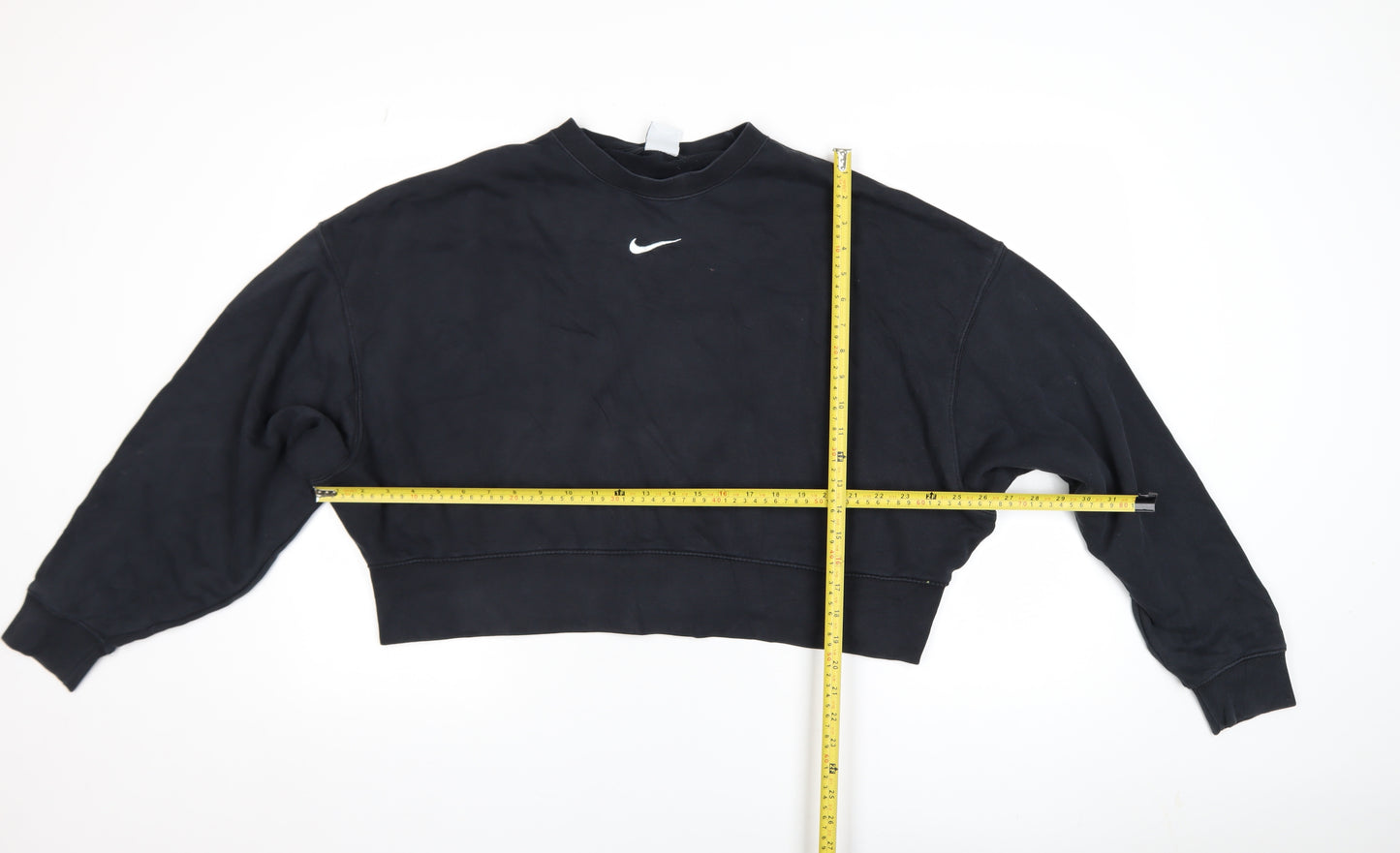 Nike Women Black Small Cropped Pullover Sweatshirt Logo Crew Neck