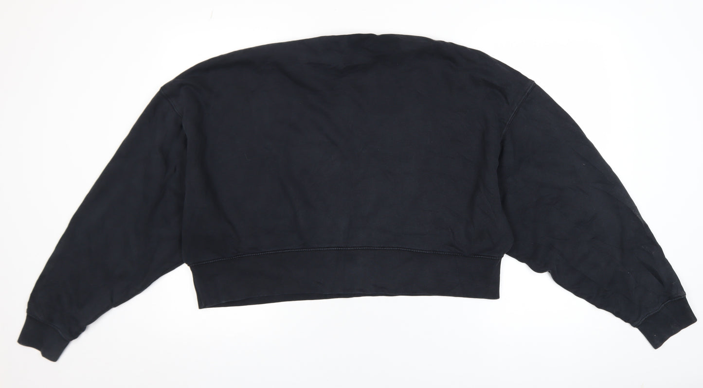 Nike Women Black Small Cropped Pullover Sweatshirt Logo Crew Neck