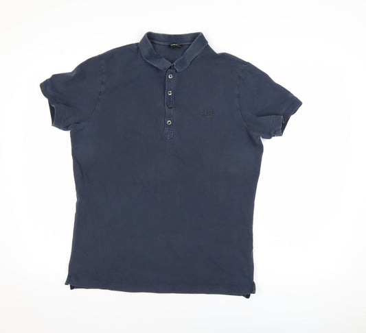 Diesel Men's Blue Cotton Polo Shirt Size L Short Sleeve