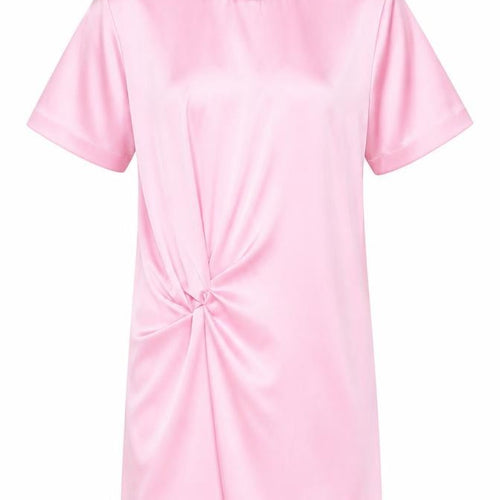 ZARA Women Pink XS Short Sleeve Ruched Satin T-Shirt Dress