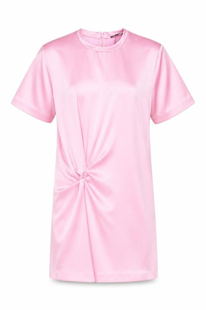 ZARA Women Pink XS Short Sleeve Ruched Satin T-Shirt Dress
