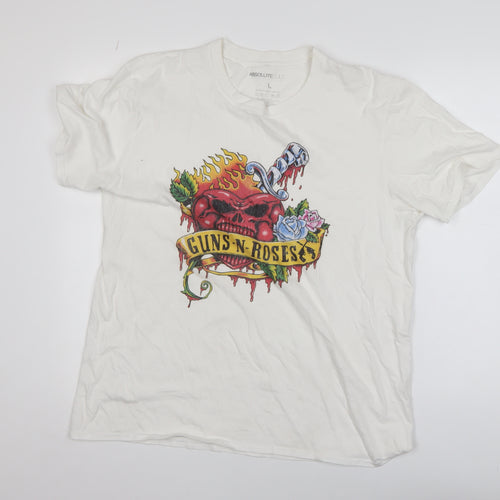 Absolute Cult Mens White Guns N' Roses Rock Band Graphic T-Shirt L
