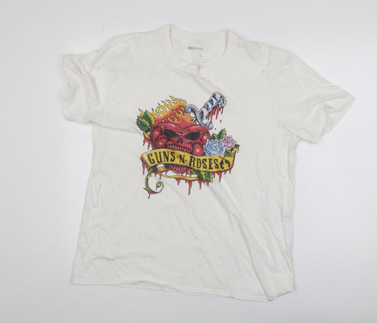 Absolute Cult Mens White Guns N' Roses Rock Band Graphic T-Shirt L