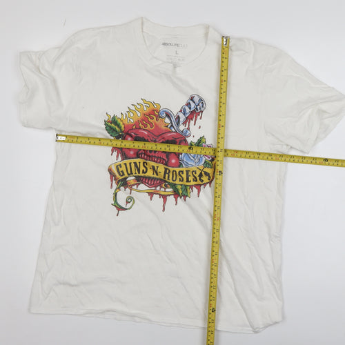 Absolute Cult Mens White Guns N' Roses Rock Band Graphic T-Shirt L