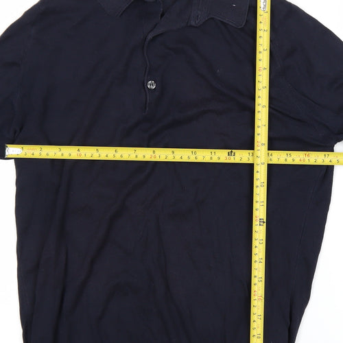 John Smedley Men's Blue Cotton Collared Henley Jumper Size M