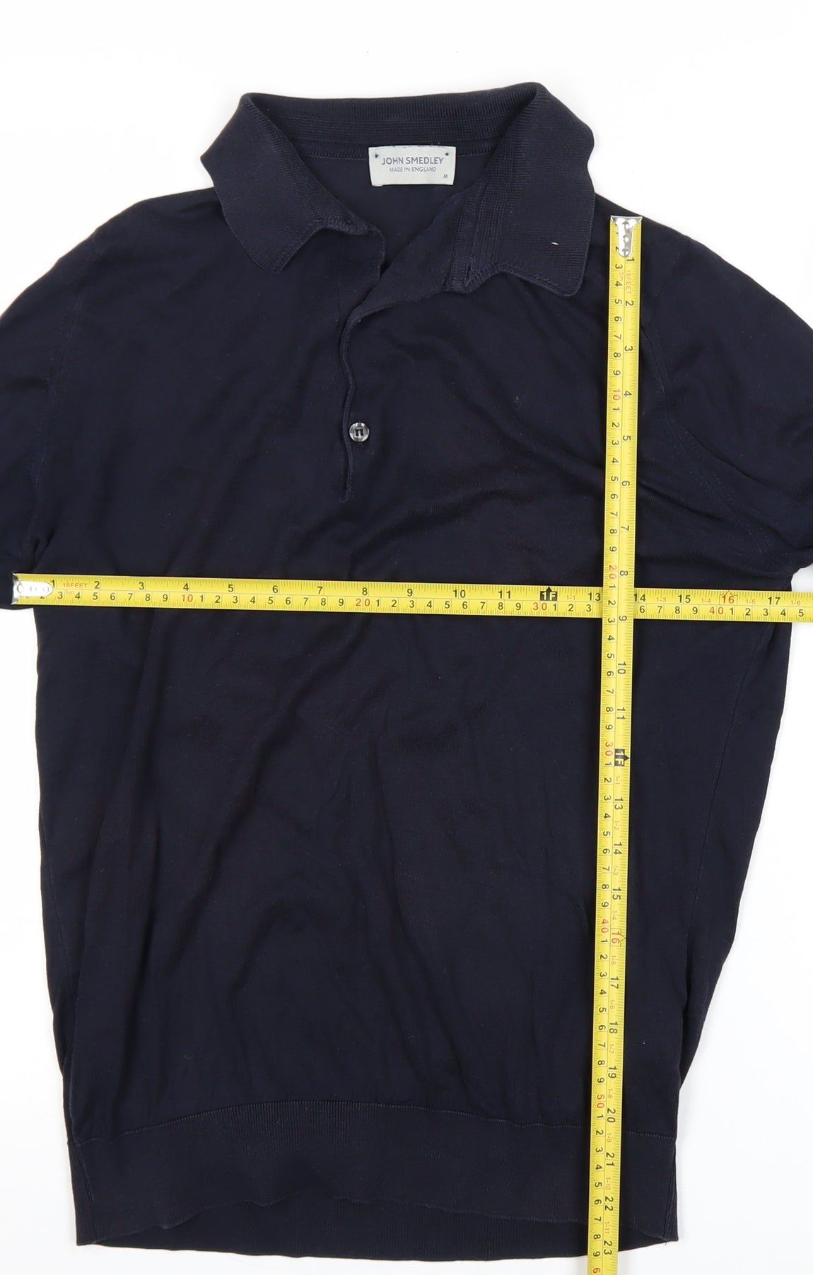 John Smedley Men's Blue Cotton Collared Henley Jumper Size M