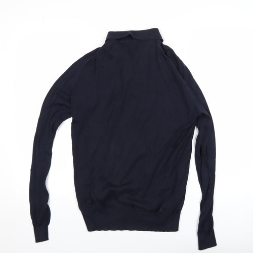 John Smedley Men's Blue Cotton Collared Henley Jumper Size M
